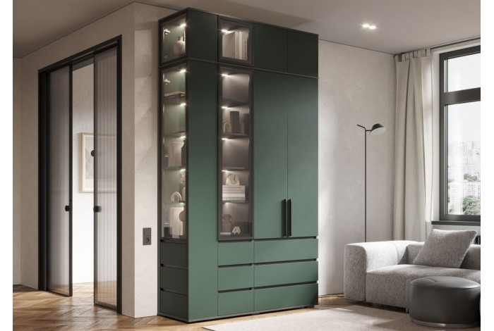 Пенал-стекло Норд с ящиками Графит - Изумрудный