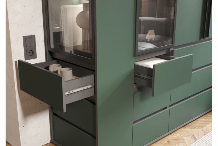 Пенал-стекло Норд с ящиками Графит - Изумрудный