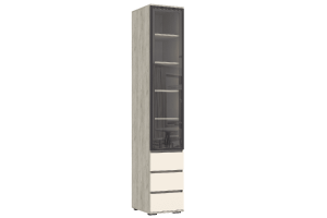 Пенал-стекло "Норд" с ящиками Дуб Крафт Серый - Кашемир