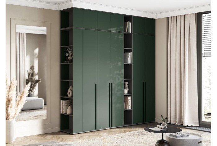Набор шкафов Норд со стеллажами графит - изумруд