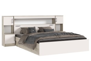 Кровать "Бася 1,6" с надстройкой и тумбами (дуб крафт серый - кашемир)