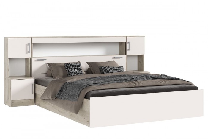 Кровать Бася 1,6 с надстройкой с тумбами дуб крафт серый - кашемир