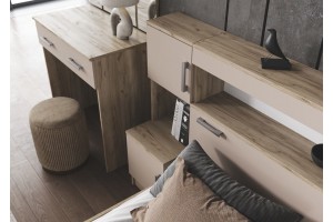 Кровать "Бася 1,6" с надстройкой и тумбами (дуб крафт серый - кашемир)