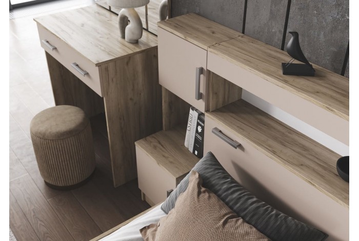 Кровать Бася 1,6 с надстройкой с тумбами дуб крафт серый - кашемир