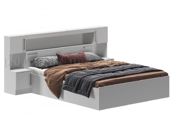 Кровать Бася 1,6 с надстройкой с тумбами белый