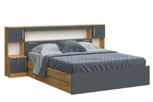 Кровать "Бася 1,6" с надстройкой и тумбами (дуб крафт золотой - графит)