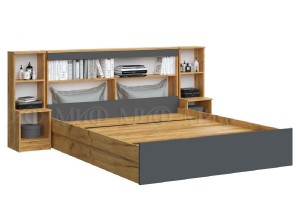 Кровать "Бася 1,6" с надстройкой и тумбами (дуб крафт золотой - графит)