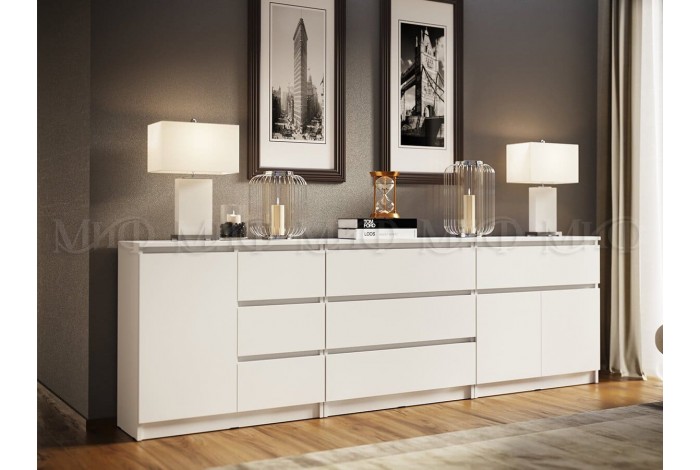 Комод Челси комплект 3 комода белый - белый глянец