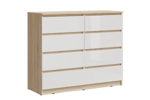 Комод Челси 8 ящиков (дуб сонома - белый глянец)