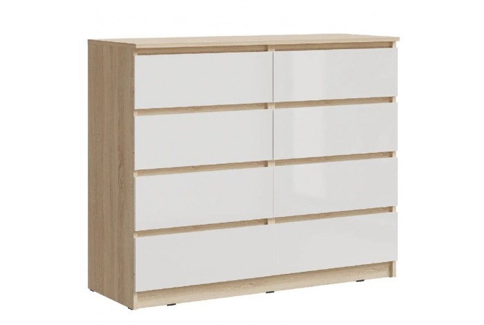 Комод Челси 8 ящиков дуб сонома - белый глянец