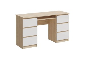 Стол письменный Челси 6 ящиков (дуб сонома - белый глянец)