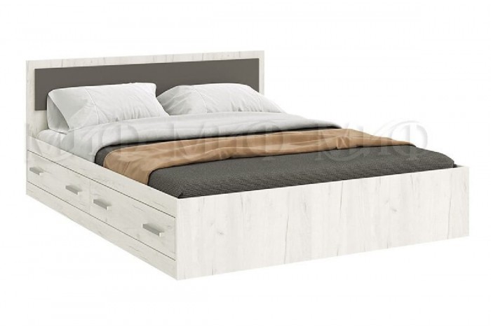 Кровать Фиеста 1,6 с ящиками дуб крафт белый - графит