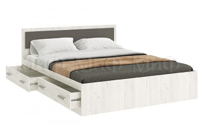 Кровать Фиеста 1,6 с ящиками дуб крафт белый - графит
