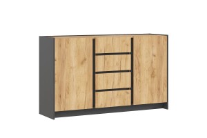 Комод Остин 1400 2 двери 4 ящика (графит - дуб крафт золотой)