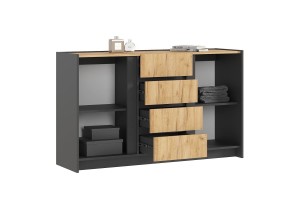 Комод Остин 1400 2 двери 4 ящика (графит - дуб крафт золотой)