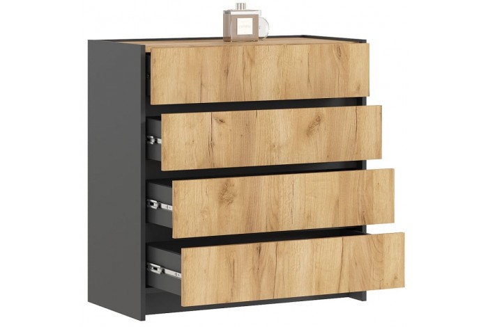 Комод Остин 800 4 ящика графит - дуб крафт золотой