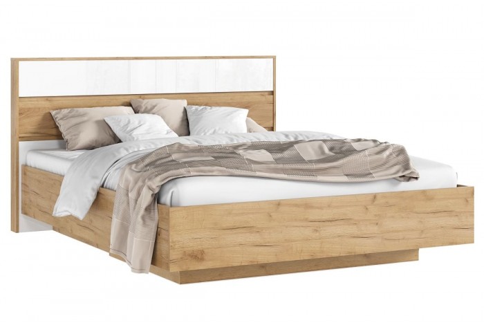 Кровать парящая Роджина 1,6 м с ортопед основ металл Дуб Крафт Золотой - Белый глянец