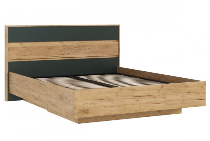 Кровать парящая Роджина 1,6 м с ортопед основ металл Дуб Крафт Золотой - Изумрудный