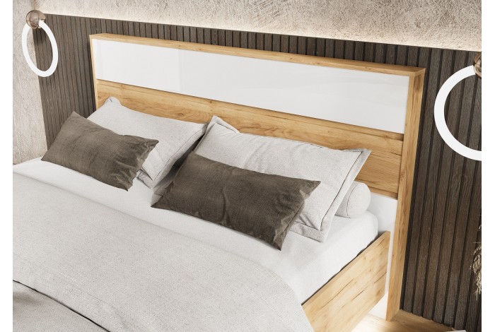 Кровать парящая Роджина 1,6 м с ортопед основ металл Дуб Крафт Золотой - Белый глянец