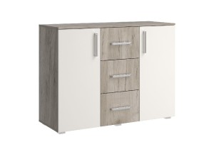 Комод Фиеста 3 ящика 2 двери (дуб крафт серый - кашемир)
