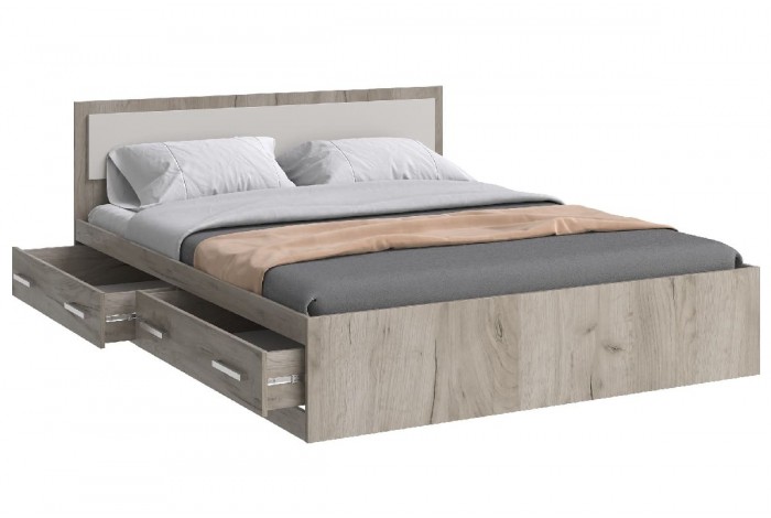 Кровать Фиеста 1,6 с ящиками дуб крафт серый - серый