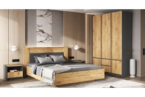 Кровать парящая "Остин" 1,6 м с ортопед основ (металл) Дуб Крафт Золотой - Графит