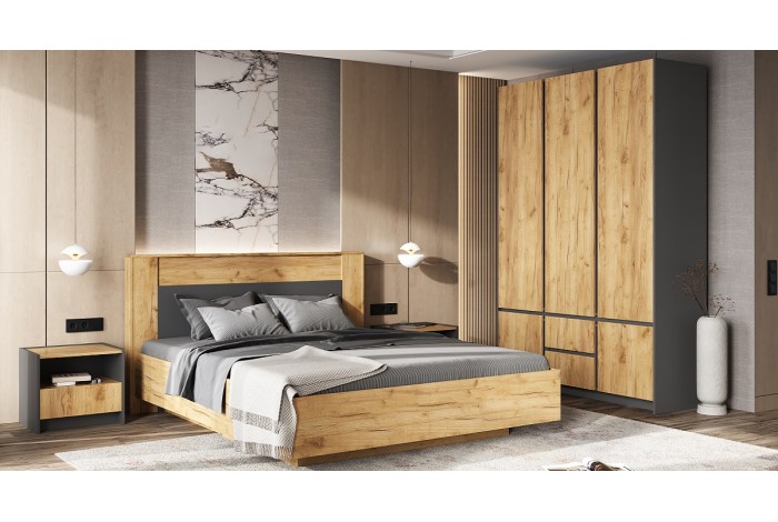 Спальня Остин-1 графит - дуб крафт золотой