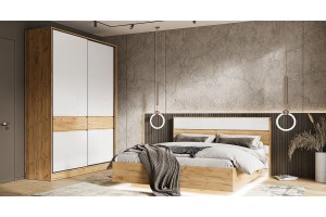 Кровать парящая "Роджина" 1,6 м с ортопед основ металл (Дуб Крафт Золотой - Белый глянец)