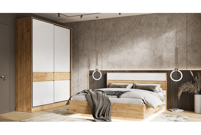 Кровать парящая Роджина 1,6 м с ортопед основ металл Дуб Крафт Золотой - Белый глянец