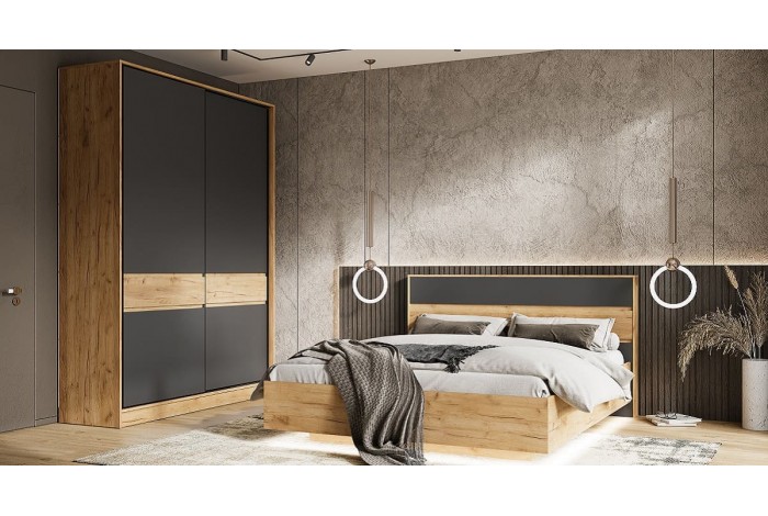 Кровать парящая Роджина 1,6 м с подъемным механизмом Дуб Крафт Золотой - Графит