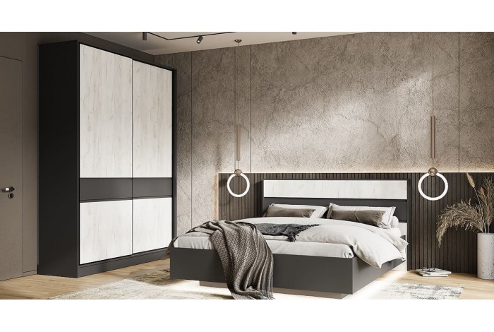 Кровать парящая Роджина 1,6 м с подъемным механизмом Графит - Дуб Крафт Белый