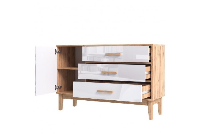 Комод Кельн 1200 Белый Глянец - Дуб Крафт Золотой