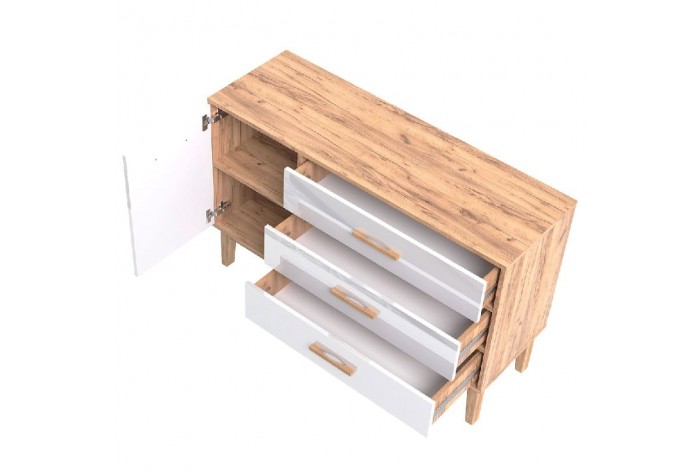 Комод Кельн 1200 Белый Глянец - Дуб Крафт Золотой