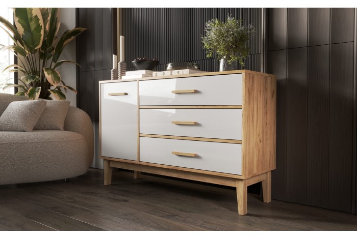 Комод Кельн 1200 Белый Глянец - Дуб Крафт Золотой