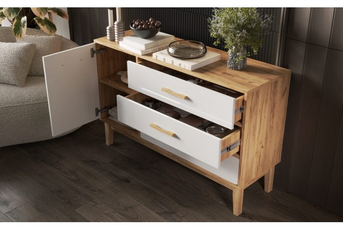 Комод Кельн 1200 Белый Глянец - Дуб Крафт Золотой