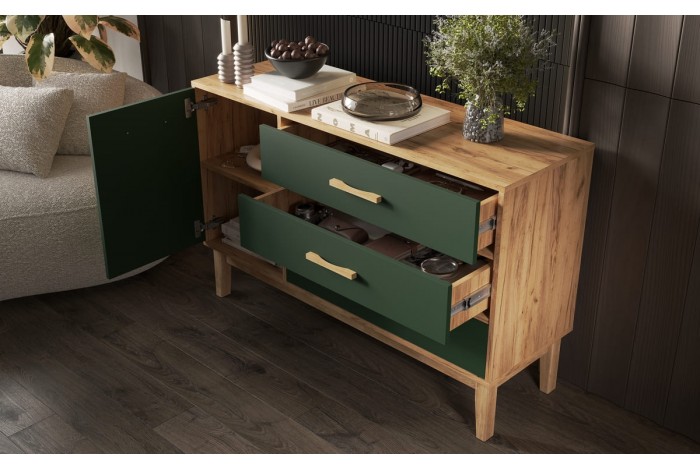 Комод Кельн 1200 Изумрудный - Дуб Крафт Золотой