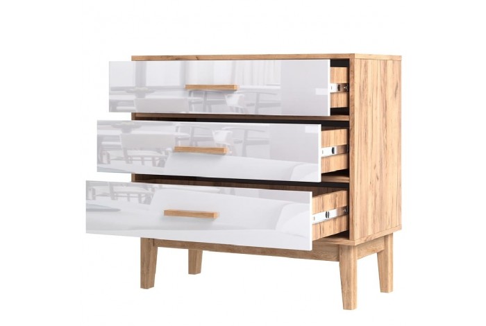 Комод Кельн 800 Белый Глянец - Дуб Крафт Золотой