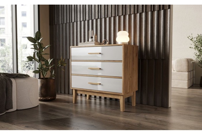 Комод Кельн 800 Белый Глянец - Дуб Крафт Золотой