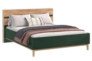 Кровать "Кельн" 1,4 с ортопед основ (дерево) (Изумрудный - Дуб Крафт Золотой)