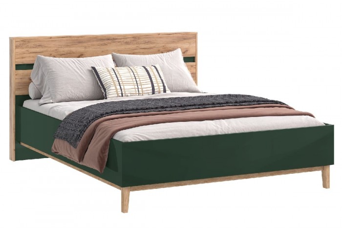 Кровать Кельн 1,4 с ортопед основание дерево Изумрудный - Дуб Крафт Золотой