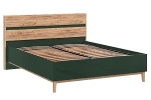 Кровать "Кельн" 1,4 с ортопед основ (дерево) (Изумрудный - Дуб Крафт Золотой)