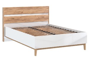 Кровать "Кельн" 1,6 с ортопед основ (дерево) (Белый Глянец - Дуб Крафт Золотой)