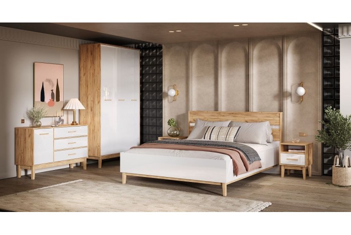 Спальня Кельн Белый Глянец - Дуб Крафт Золотой