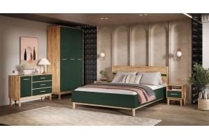 Набор мебели для спальни "Кельн" (Изумрудный - Дуб Крафт Золотой)