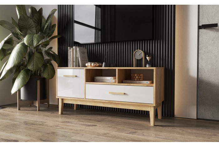 Тумба под ТВ Кельн 1200 Белый Глянец - Дуб Крафт Золотой