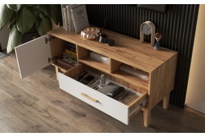 Тумба под ТВ "Кельн" (1200) (Белый Глянец - Дуб Крафт Золотой)