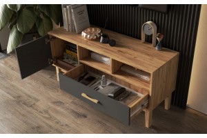 Тумба под ТВ "Кельн" (1200) (Графит - Дуб Крафт Золотой)