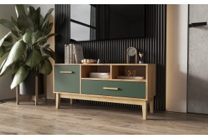 Тумба под ТВ "Кельн" (1200) (Изумрудный - Дуб Крафт Золотой)