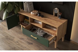 Тумба под ТВ "Кельн" (1200) (Изумрудный - Дуб Крафт Золотой)