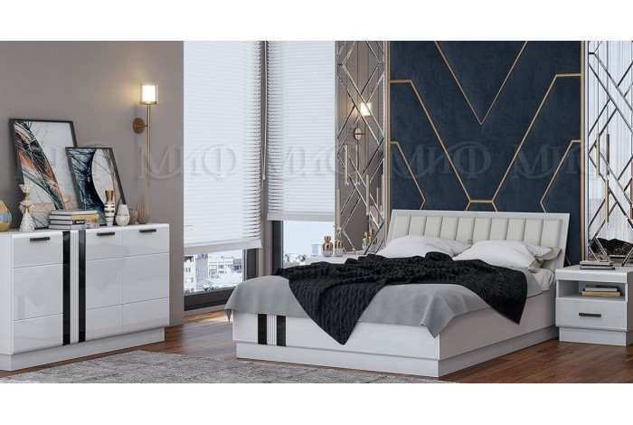 Кровать Магнолия 1,6 с подъемным механизмом белый - белый глянец